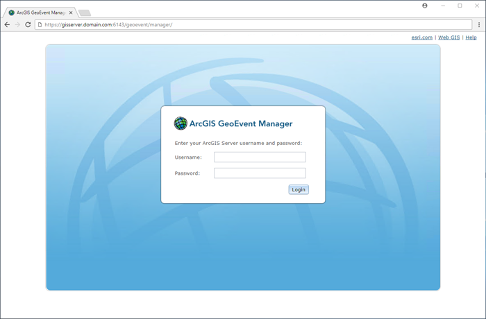 ArcGIS GeoEvent Manager のサイン イン ページ ArcGIS GeoEvent Manager のサイン イン ページ