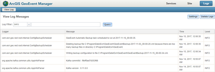 ArcGIS GeoEvent Manager のログ メッセージ ArcGIS GeoEvent Manager のログ メッセージ