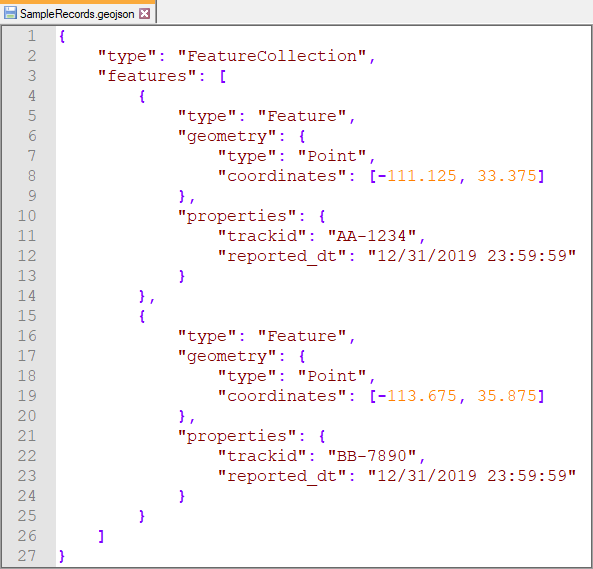 GeoJSON として書式設定されたイベント データ GeoJSON として書式設定されたイベント データ