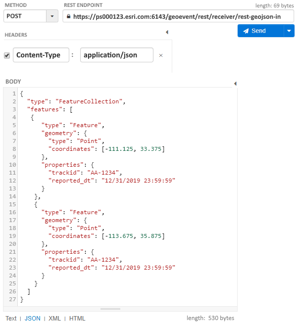 2 つの GeoJSON フィーチャ レコードを持つ GeoJSON FeatureCollection 2 つの GeoJSON フィーチャ レコードを持つ GeoJSON FeatureCollection