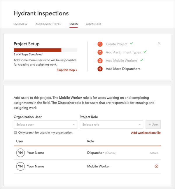 あなたがモバイル作業者として表示されたユーザー タブ あなたがモバイル作業者として表示されたユーザー タブ